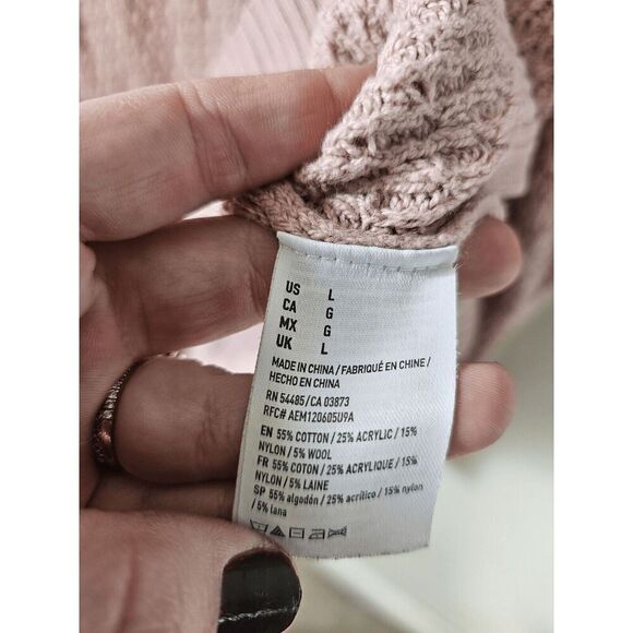 Women's American Eagle Pink Textured Knit V-Neck Long Sleeve Sweater size Large - Picture 5 of 6